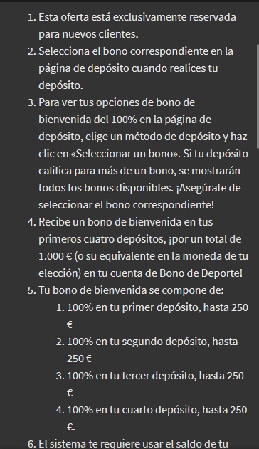 Condiciones de la oferta de bienvenida